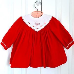 Vintage Red velveteen Christmas dress with collar